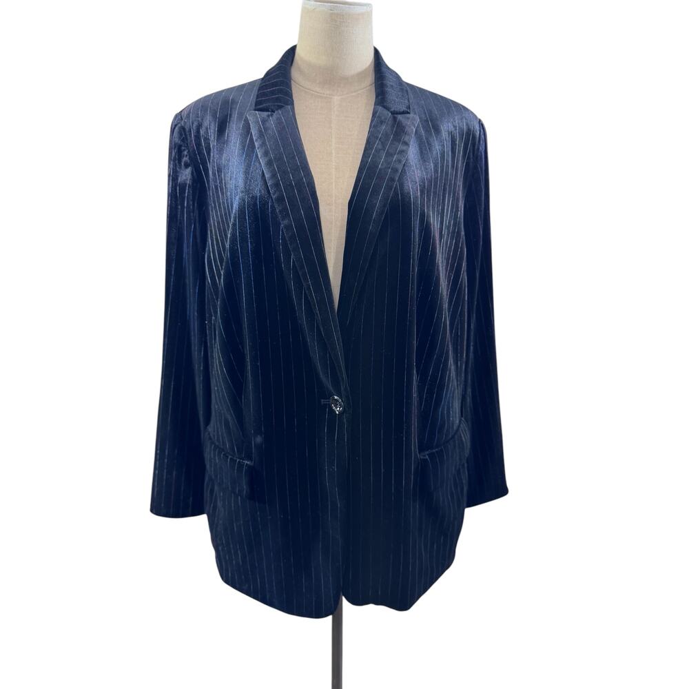"Tahari" Black Pinstripe Velvet Womens‎ Blazer/Cardigan,Vintage,Y2K,Goth,Romance